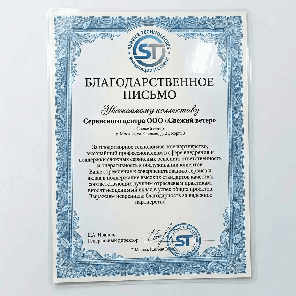 Благодарность от Sharp Technologies